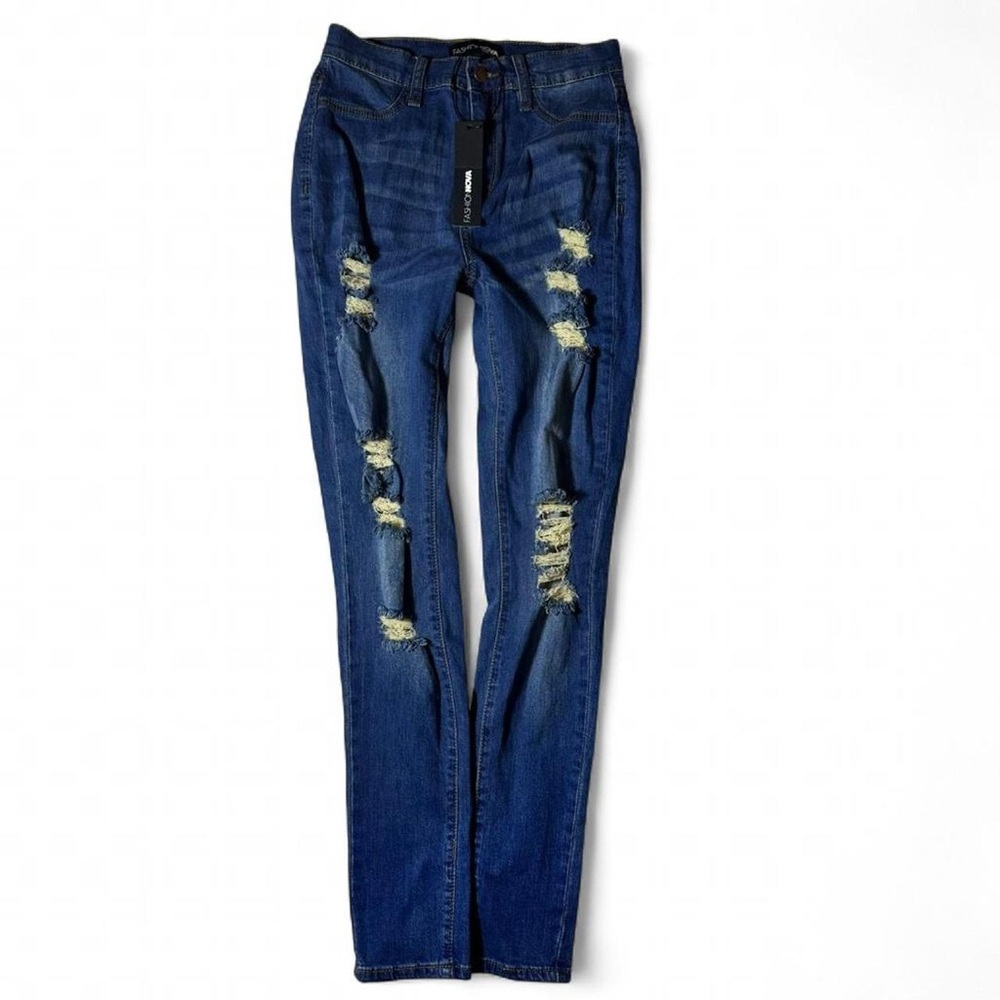 Fashion Nova Ripped Blue Skinny Jeans